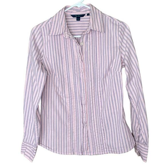 Boden Ruffle Front Button Up Long Sleeve Blouse Top Pink Striped Size US 6 UK 10 - Picture 1 of 8